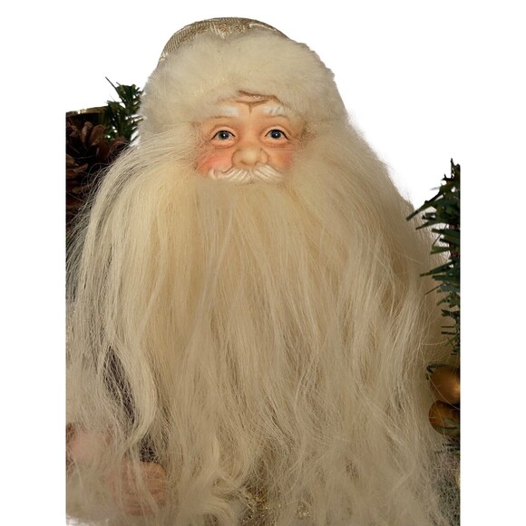 Christmas Santa Claus Doll 16” tall Gold & White Standing Presents Tree Topper - Picture 2 of 12